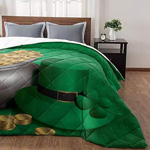 Yorgan Yorgan Ekleme Ev Yorgan - Mutlu Aziz Patrick Günü Yeşil Şapka Altın Sikke Koyu Yeşil Yatak Örtüsü Yatak Odası Misafir