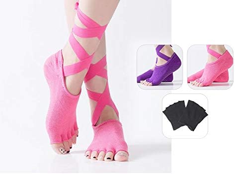 Yoga Çorap Kadınlar için 3 Pairs Kavrama Kaymaz Ayak Bileği Sapanlar Yarım Ayak Çorap Bale Pilates Barre Dans