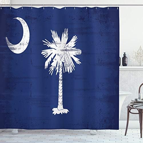 Lunarable Güney Carolina Duş Perdesi, Palmiye Ağacı Ay Devlet Bayrakları Desen Indigo Tonlu Arka Plan üzerinde, bez Kumaş Hooks