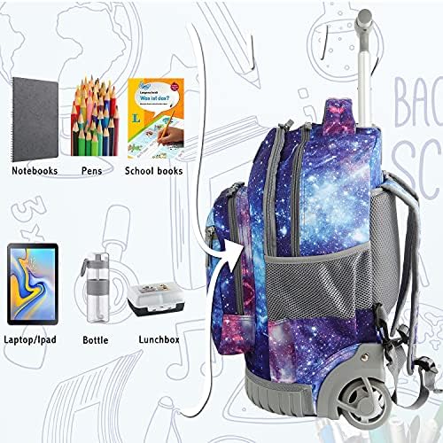 Erkek ve Kız Tekerlekli Sırt Çantası Laptop sırt çantası, 18 inç için Galaxy Rolling Sırt Çantası