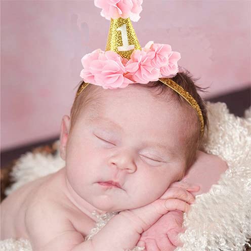 Bebek Bebek 1st Doğum Günü Partisi Şapka Prenses Hairband Bebek Kız Çiçek Narin Saç Aksesuarları Taç parti şapkaları, Bej, Küçük