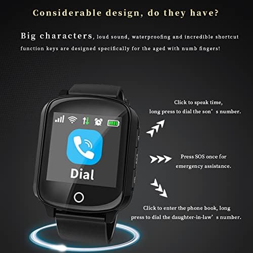 AMLİLY akıllı saat - Düşen alarmlı kalp monitörü, Anti-Kayıp GPS + LBS + WiFi İzleme ıOS akıllı saat spor Bilezik, Siyah