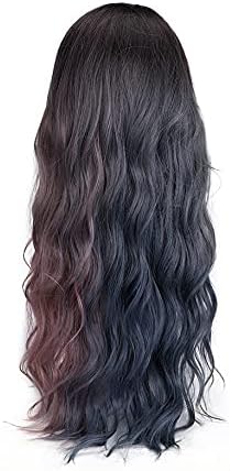 SPNEC LQGSYT 30 inç Kahverengi Pembe Mavi Ombre peruk Patlama ile Uzun dalgalı peruk Kadınlar için ısıya dayanıklı sentetik saç
