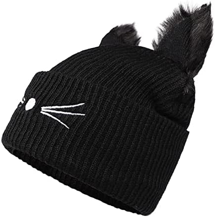 Kedi kulakları şapka sıcak kış örgü moda bere kap kadın kızlar için 2 adet Pom Poms ile
