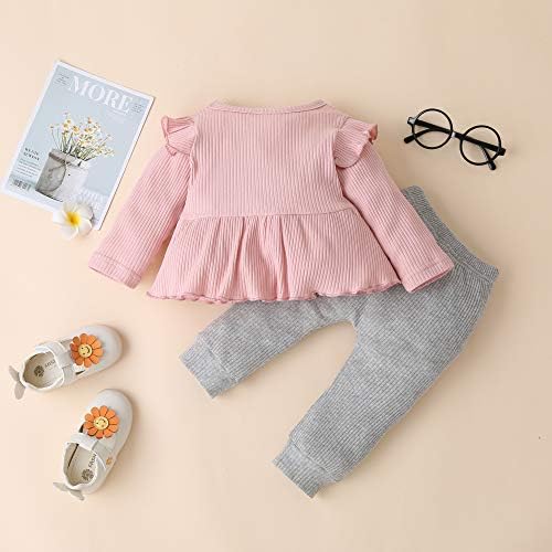 Bebek Bebek Kız Giyim Setleri Fırfır Uzun Kollu Düğme Elbise Tops Katı Renk Pantolon Yenidoğan Yumuşak Giysileri