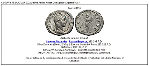1 BU SEVERUS ALEXANDER 222AD AR Antik Roma Sikke Eşit Mezhep_in_description İyi