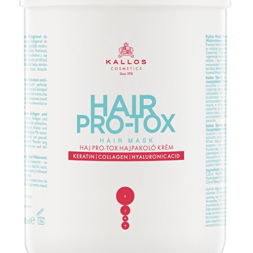 Keratin, Kollajen ve Hyaluronik Asitli Kallos Hair Pro-Tox Maskesi 1000ml, beyaz