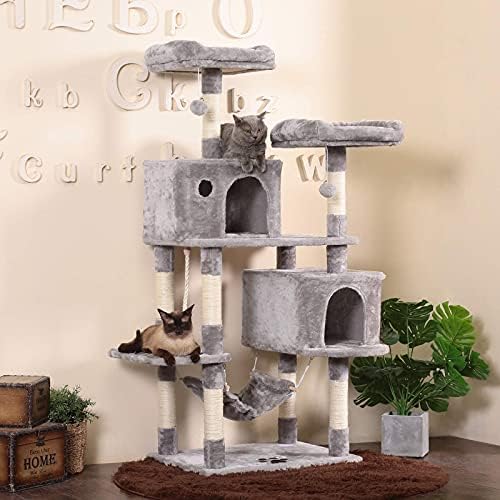Hey-brother 58 inç Kedi Ağacı Kınamak Paketi ile 65 inç Orta Kedi Kulesi Tırmalama tahtası ile, Lüks Kınamak, kedi Kulesi ile