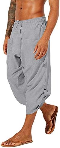 Gafeng Erkek Yoga kapri pantolonlar Casual Baggy Elastik Bel İpli Spor Spor Pamuk Boho Harem 3/4 cepli pantolon