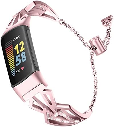 FFENFEI Slim Band Fitbit Şarj 5 SmartWatch ıçin, Metal Diamonds ıle Spor saat Kayışı Bilezik Aksesuar Ayarlanabilir Yedek Bilekliği
