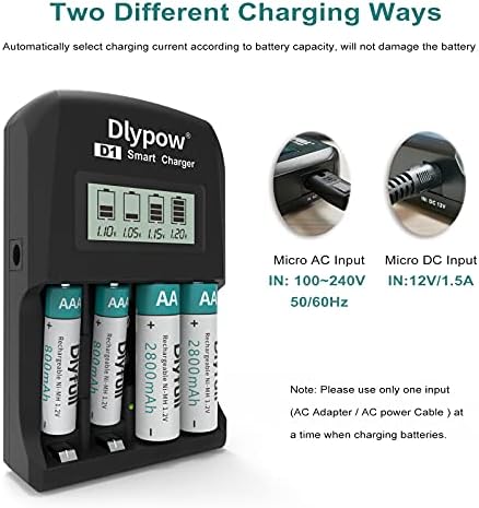Dlypow AA AAA 9 V Akıllı Hızlı Şarj için Ni-Mh / Ni-CD Şarj Edilebilir Piller, 4 Bağımsız Yuvası pil şarj cihazı ile LCD ekran