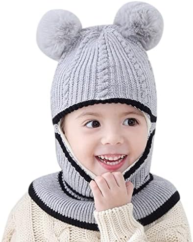 Kış Örgü Şapka Eşarp Seti, Bebek Yürüyor Çocuk Şapka Eşarp, Polar Astarlı Kız Erkek Kış Şapka Sevimli Pom Pom Bere Şapka