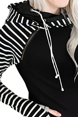 Bayan moda Hoodies Tops uzun kollu kazak tişörtü konfor renk blok Hoodie cepler ile