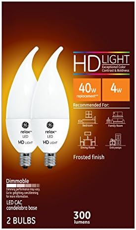 GE Aydınlatma 92316 LED Relax HD 4 watt (40 watt Değiştirme), Şamdan Tabanlı 300 Lümenli Mum Ampul, Yumuşak Beyaz, 2'li Paket
