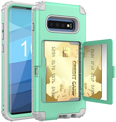 Acxlıfe Samsung Galaxy S10 + Artı Kılıf S10 + Cüzdan Kredi kartı Tutucu Kılıf Darbeye Ağır Koruyucu Hibrid Kapak ile Yuvası Tutucu,Ayna