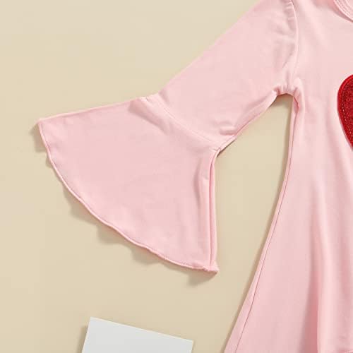 Toddler Bebek Kız sevgililer Günü Kıyafet Flare Uzun Kollu Kalp Baskı Fırfır Üst Pantolon 2 Adet Bahar Giysi Set