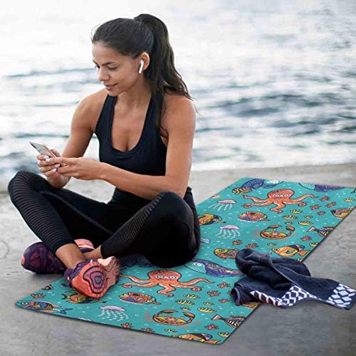 ZZXXB Deniz Ahtapot Yunus Yoga Mat Katlanabilir Ince Kaymaz Spor Egzersiz Seyahat Yoga Mat Süet Yüzey Taşıma Çantası ile 71 x