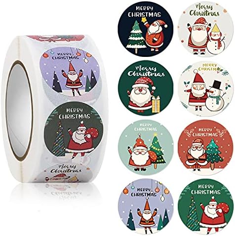 Merry Christmas etiket rulosu, yuvarlak Yapışkanlı Etiketler Noel Dekoratif Zarf Mühürler Çıkartmalar Kartları Hediye Zarflar