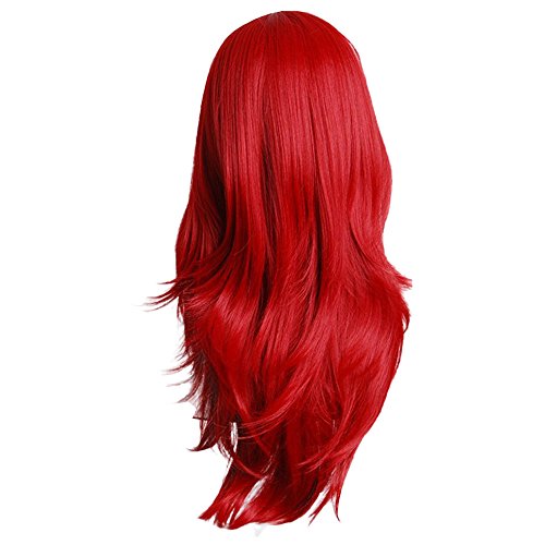 VonVonCo kırmızı peruk 28 inç dalgalı kıvırcık Cosplay peruk peruk kap sentetik kıvırcık saç ile