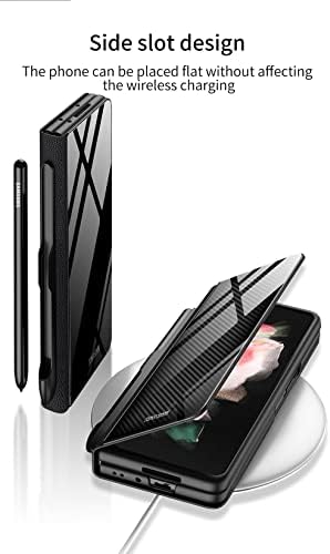 SHIEID Samsung Z Fold 3 Kılıf deri kılıf, Galaxy Fold 3 Kılıf ile S Kalemlik Koruyucu Kapak 9 H Temperli Cam Telefon Kılıfı ile