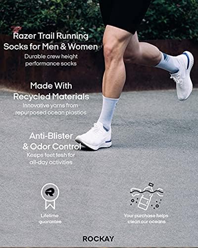 Rockay Razer Trail Koşu Çorap Erkekler ve Kadınlar için, Yastık, Ekip Kesim, Kemer Destek, Geri Dönüşümlü, Anti-Koku (1