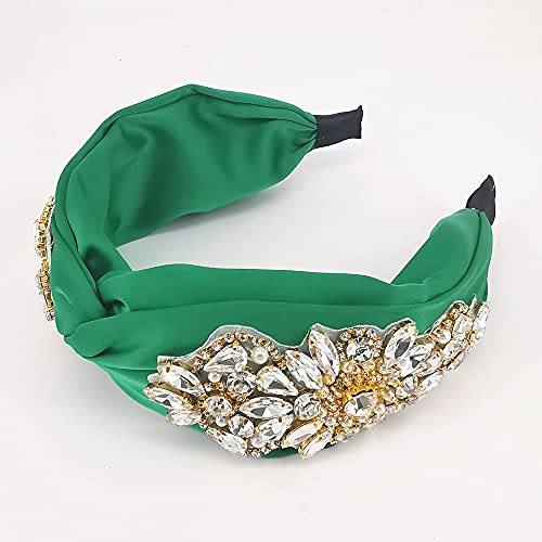 QTMY Moda Bantlar Kristal Taş İnciler Saç Aksesuarları Kafa Bandı Şapkalar Kadınlar için, Yeşil