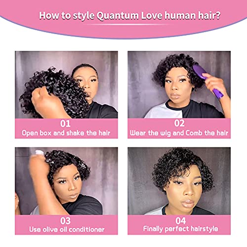 Kuantum Aşk İnsan Saç Peruk Kıvırcık Dalga Yan Kısmı Peruk Kısa Bob Peri Kesim Brezilyalı Remy İnsan Saç Derin Kıvırcık Yok Dantel